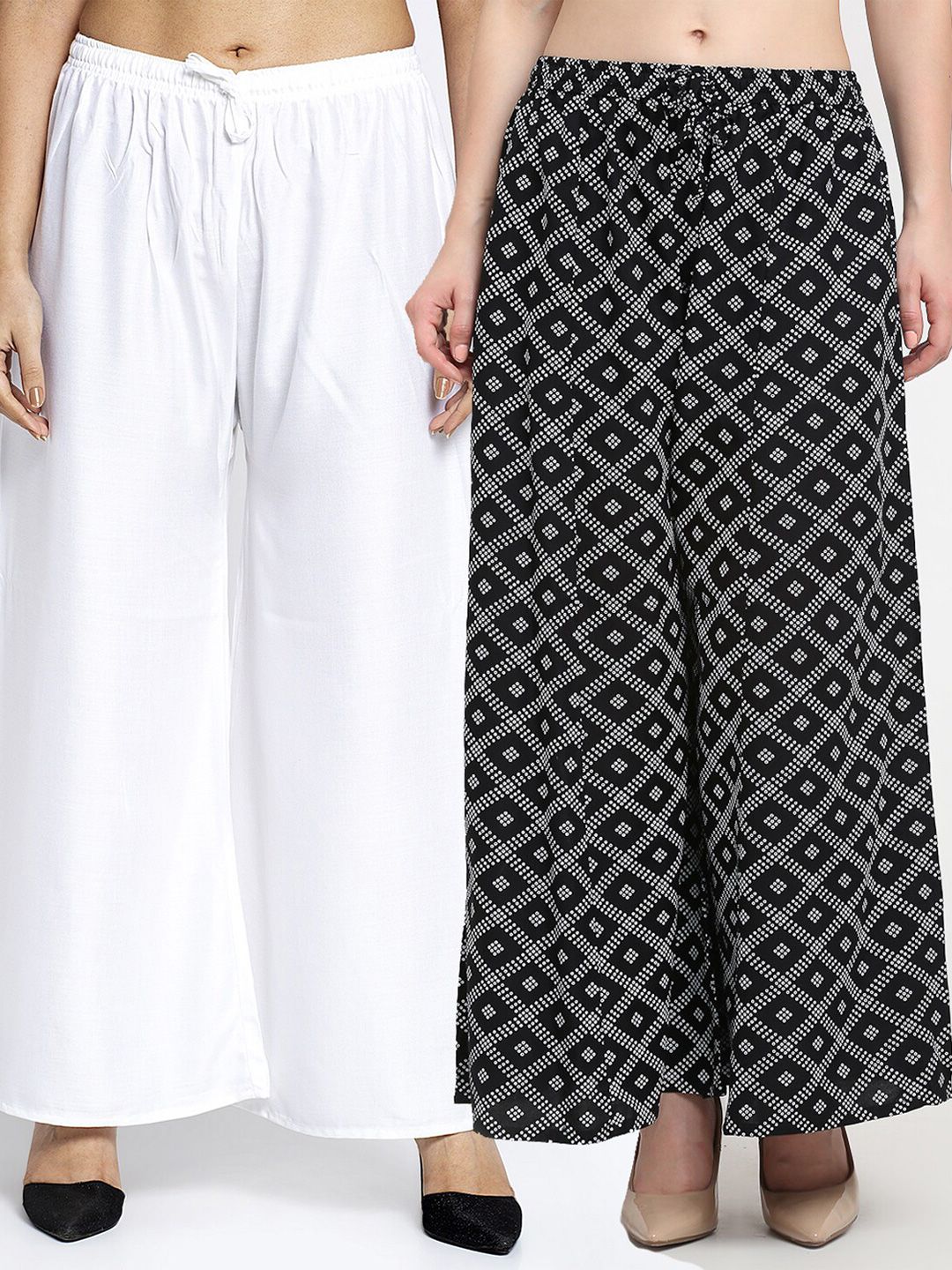 GRACIT Women  Set Of 2 White & Black  Printed Flared Knitted Ethnic Palazzos Price in India