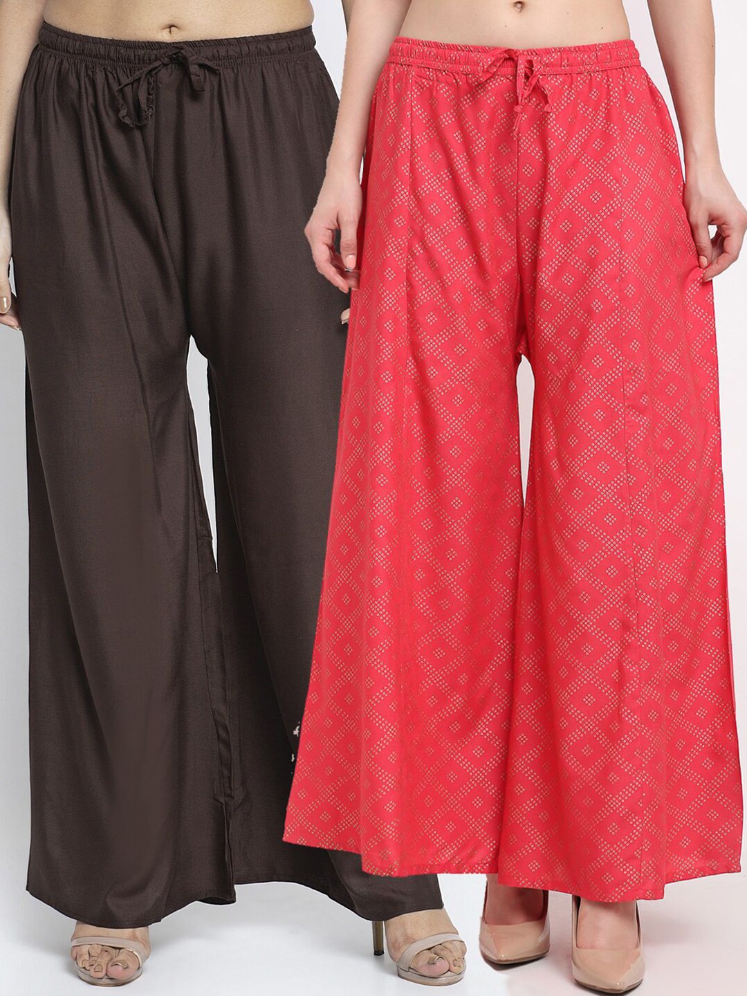 GRACIT Women Set of 2 Brown & Red Solid Palazzos Price in India