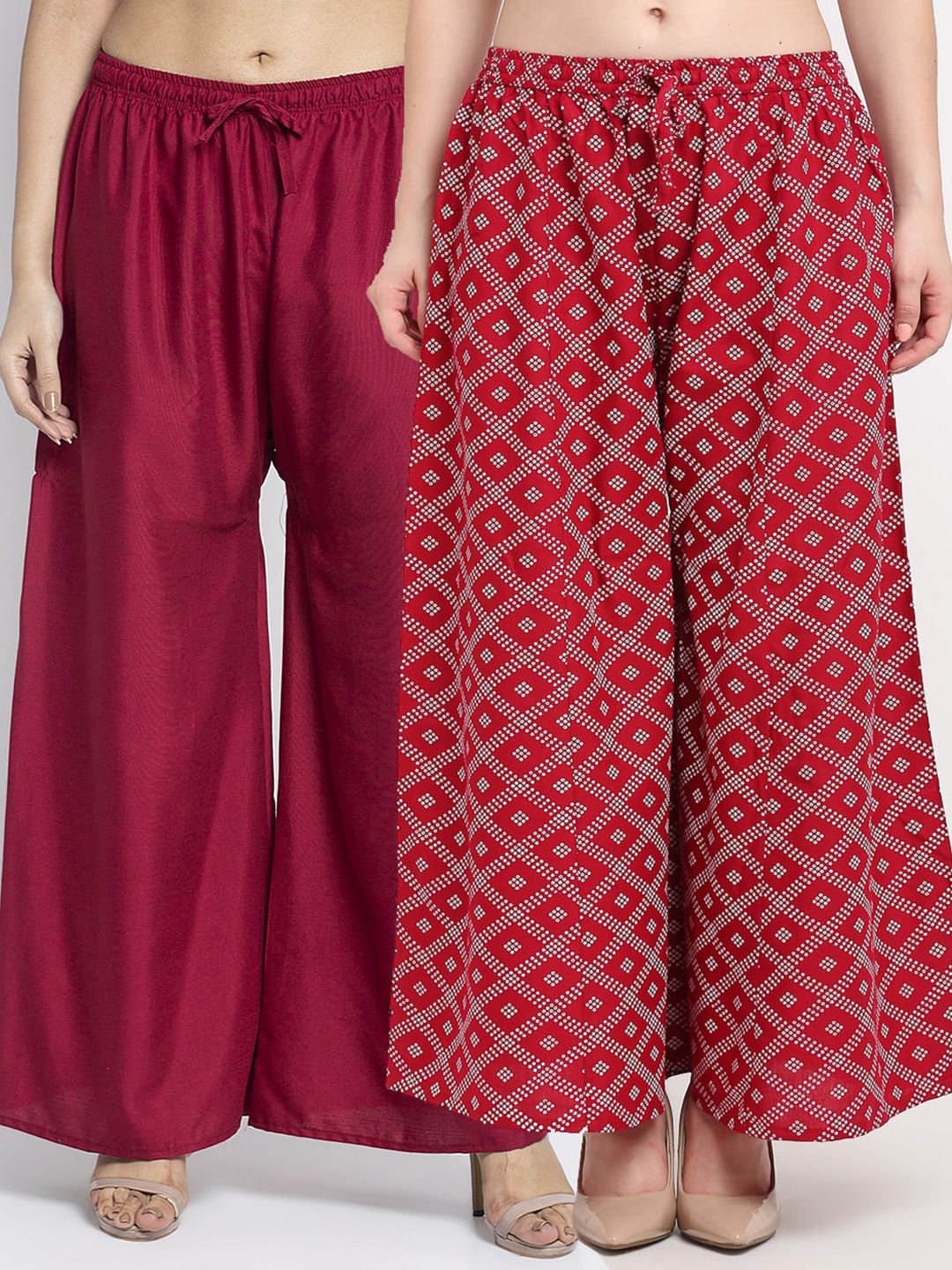 GRACIT Women Maroon & Red 2 Printed Flared Knitted Ethnic Palazzos Price in India