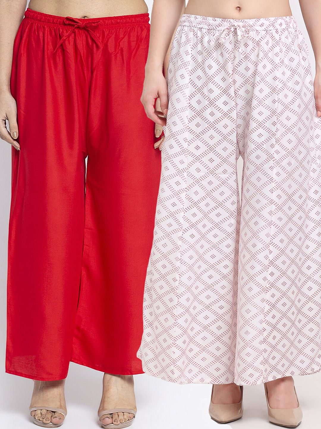 GRACIT Women Red & White Printed Ethnic Palazzos Pack of 2 Price in India