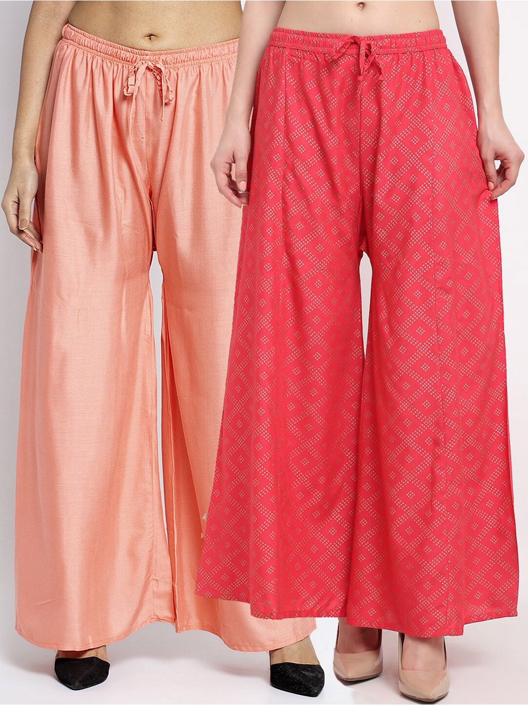 GRACIT Women Peach-Coloured & Pink Ethnic Palazzos Pack of 2 Price in India