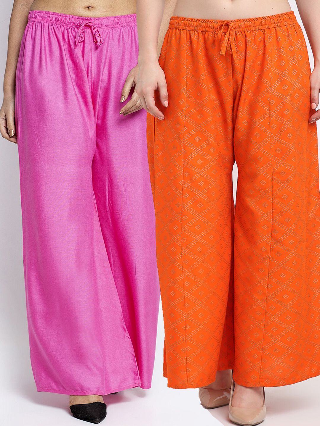 GRACIT Women Pink & Red Printed Ethnic Palazzos Pack of 2 Price in India