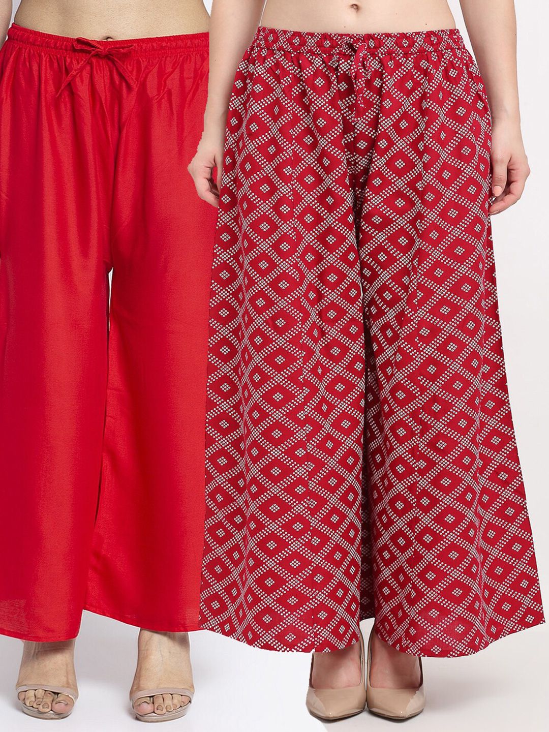 GRACIT Women Red & White Pack of 2 Knitted Ethnic Palazzos Price in India