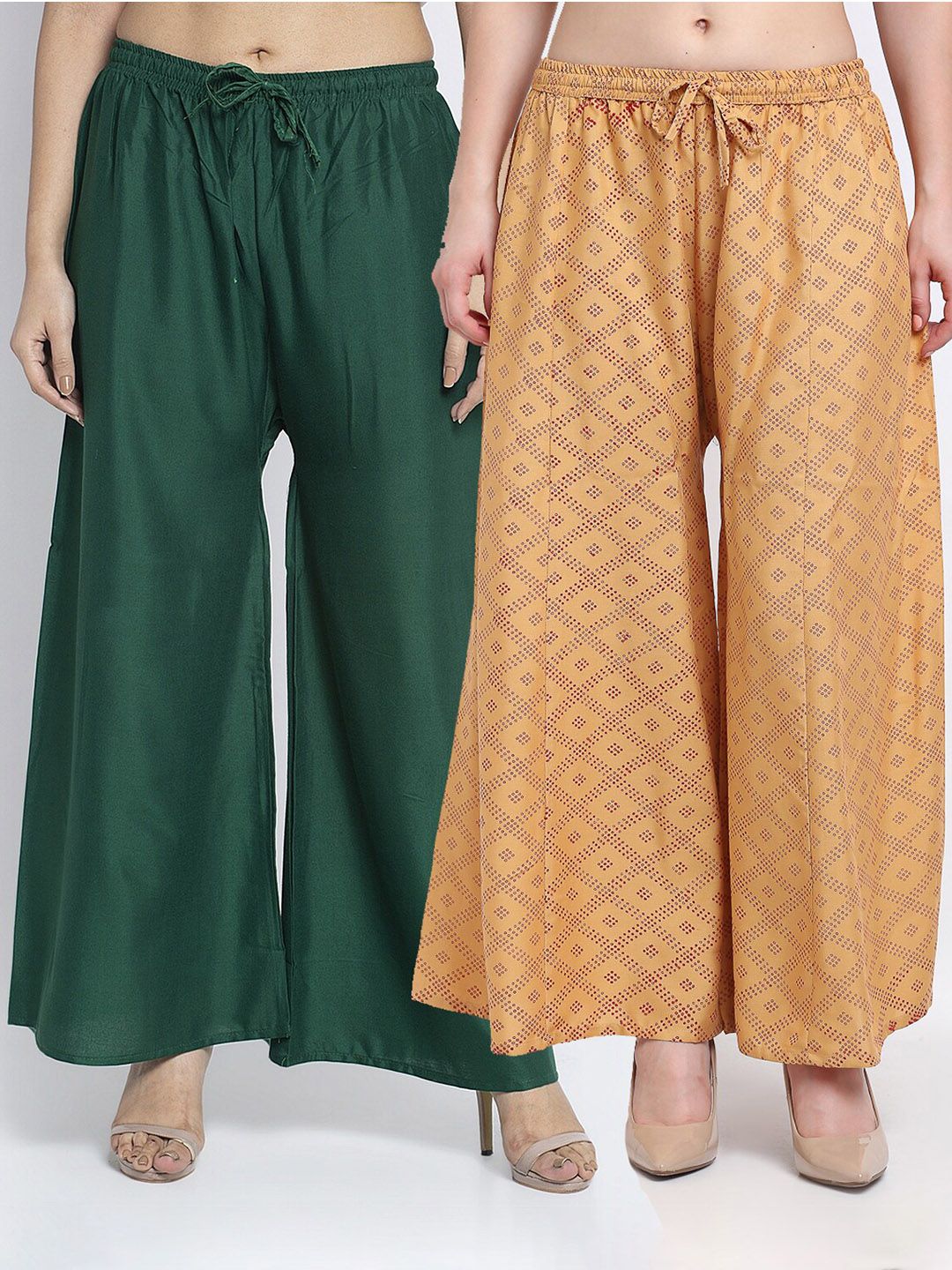 GRACIT Women Green & Beige Printed Ethnic Palazzos Pack of 2 Price in India