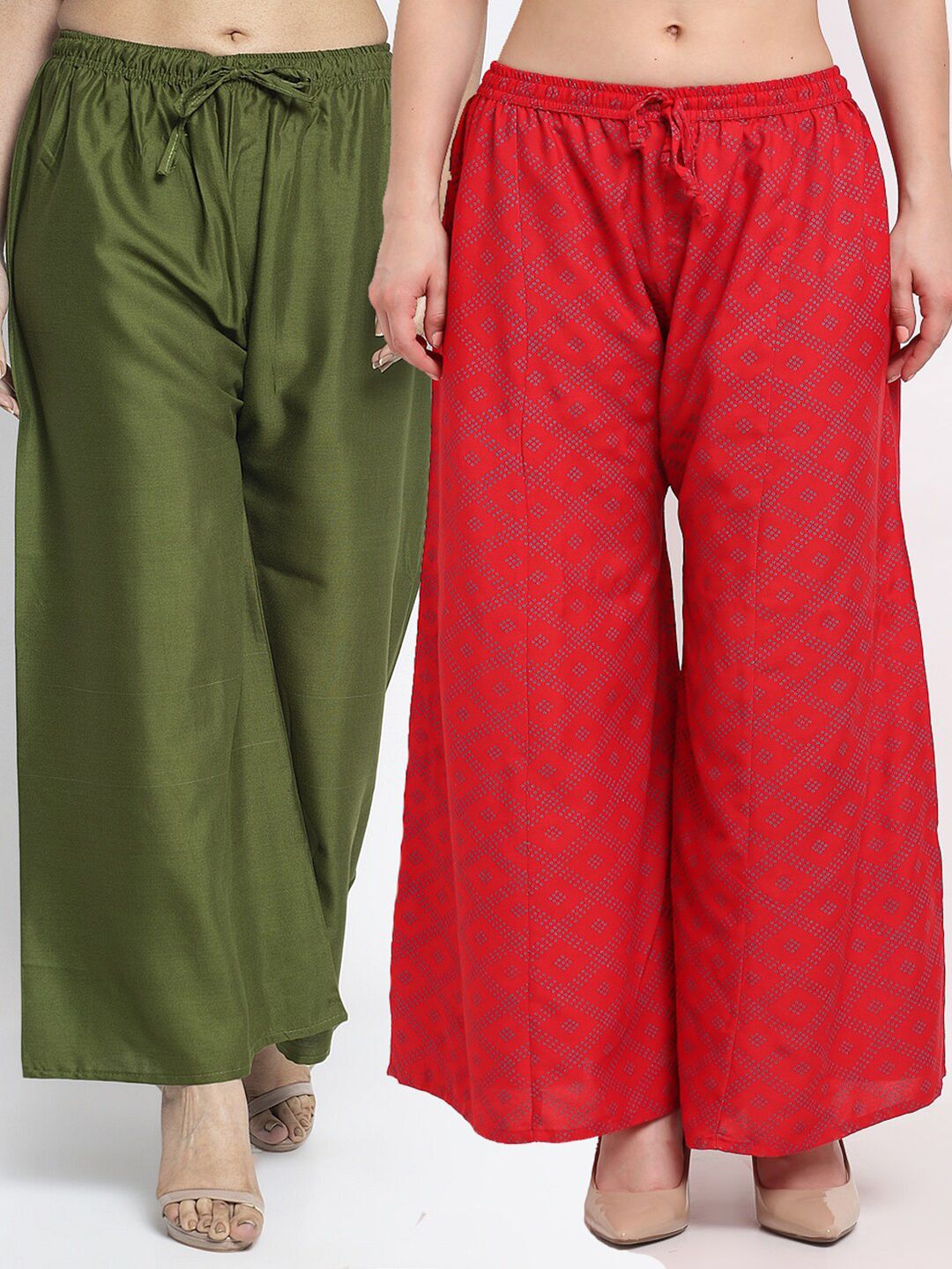 GRACIT Women Green & Red Printed Ethnic Palazzos Pack of 2 Price in India