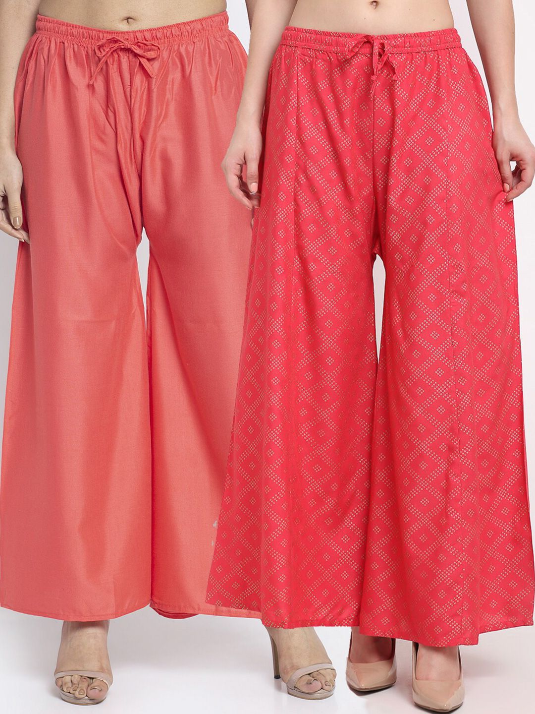 GRACIT Women Orange & Red Printed Ethnic Palazzos Pack of 2 Price in India