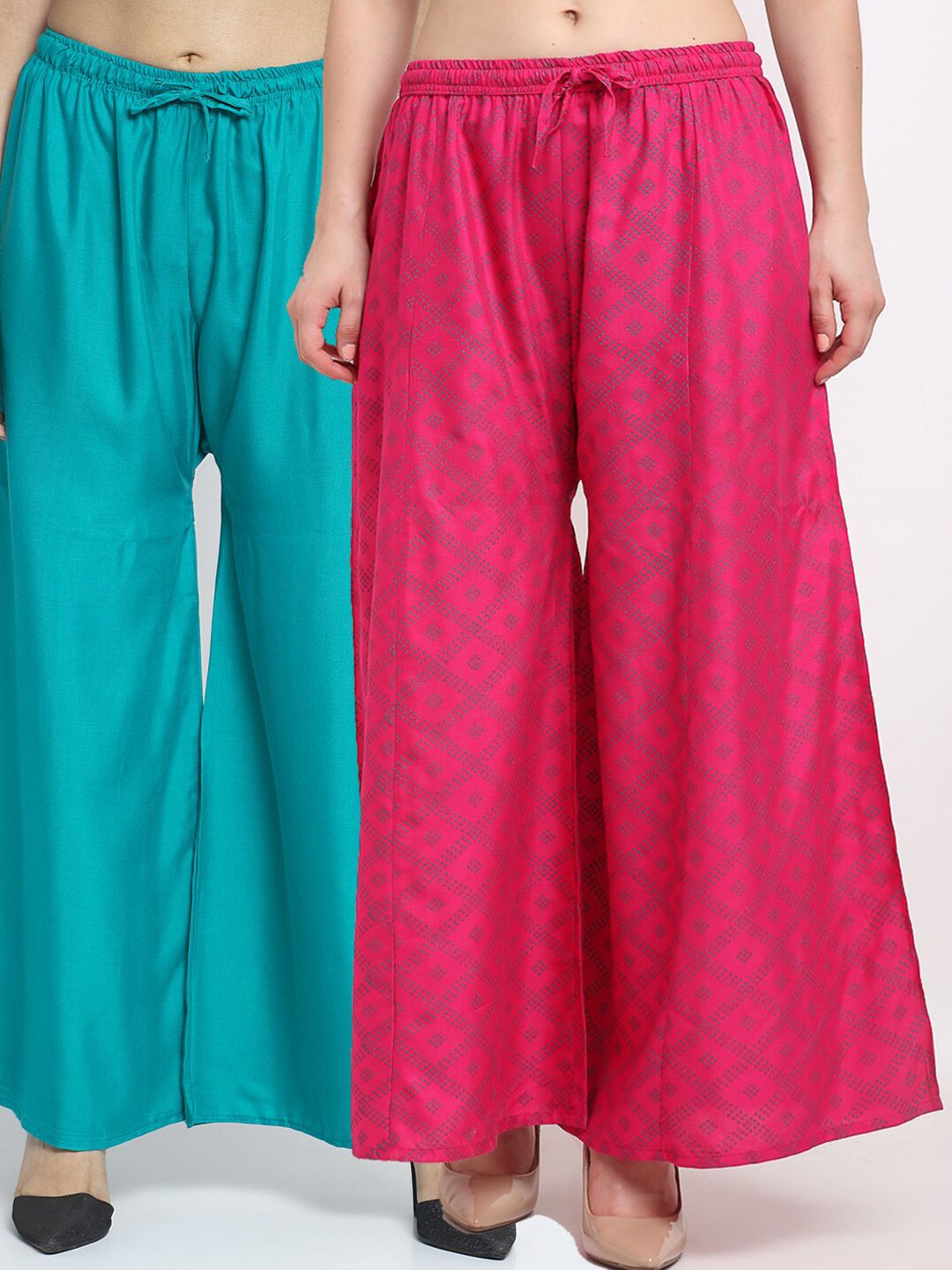 GRACIT Women Turquoise Blue & Fuchsia Printed Ethnic Palazzos Pack of 2 Price in India