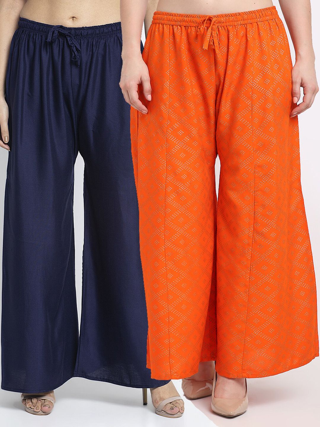 GRACIT Women Navy Blue & Orange Printed Ethnic Palazzos Pack Of 2 Price in India