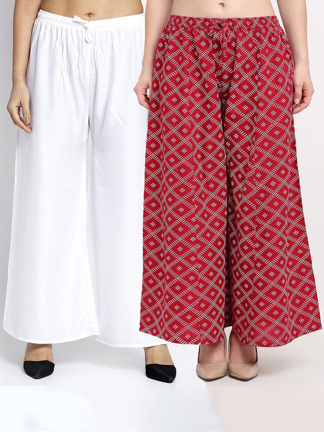 GRACIT Women White & Maroon Printed Ethnic Palazzos Pack of 2 Price in India