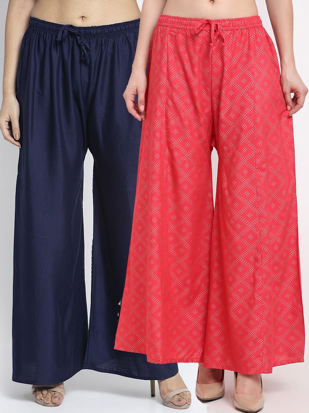 GRACIT Women Pack of 2 Navy Blue & Fuchsia Printed Ethnic Palazzos Price in India