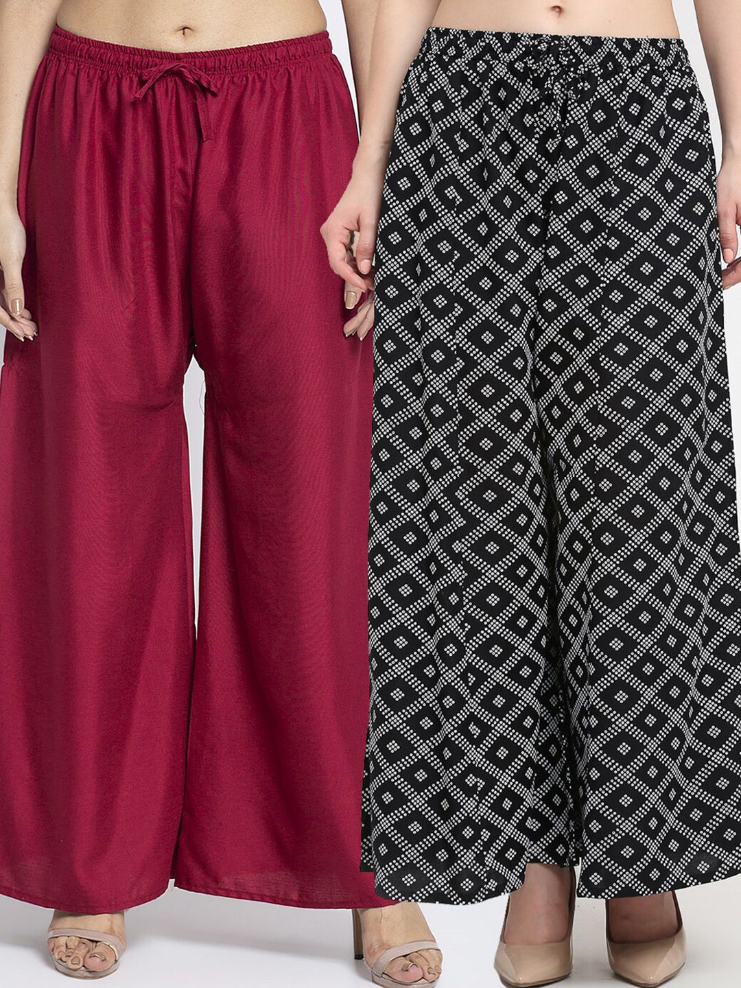 GRACIT Women Maroon & Black Printed Ethnic Palazzos Pack of 2 Price in India