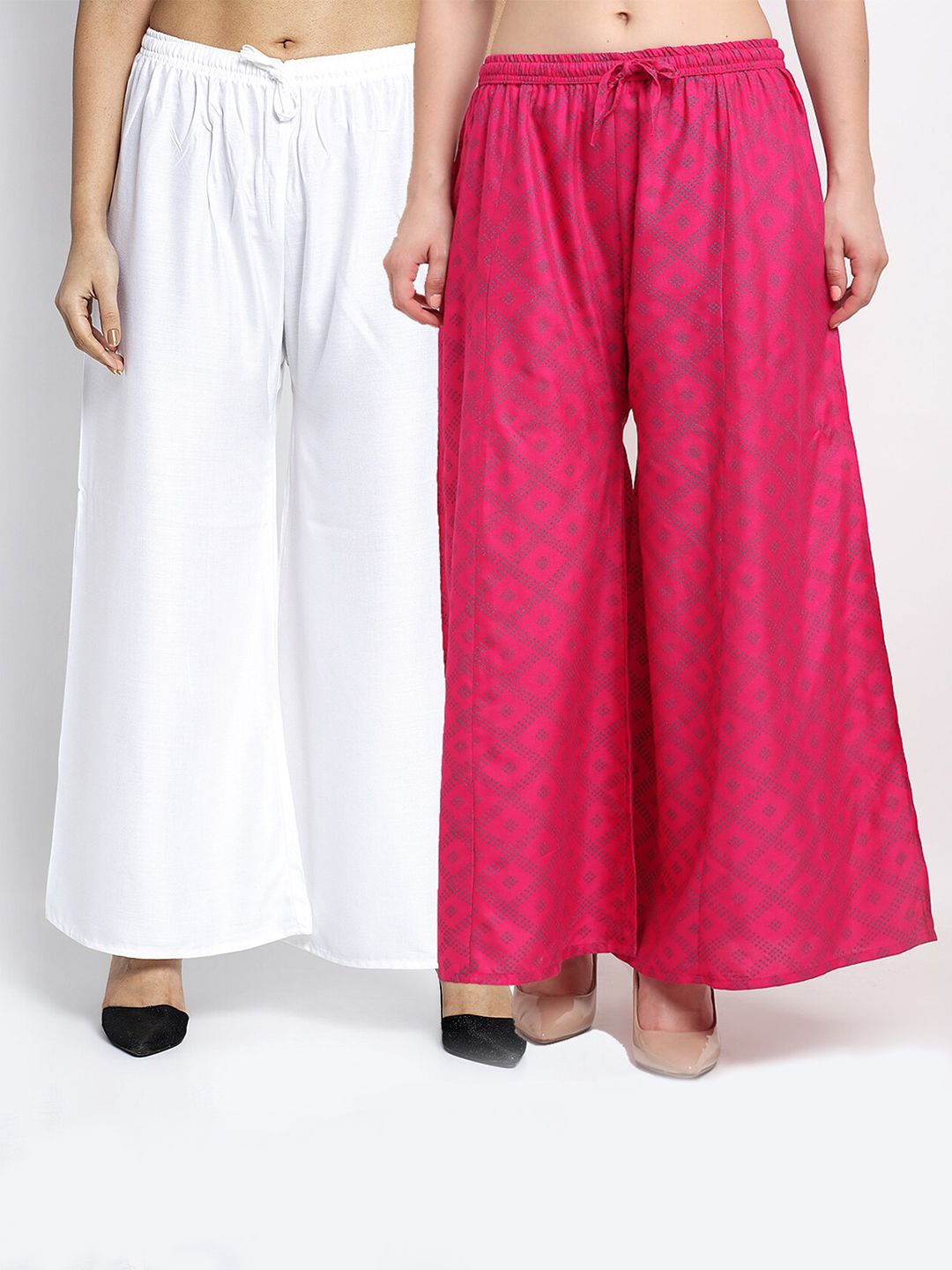 GRACIT Women Pack Of 2 Pink & white Printed Flared Palazzos Price in India