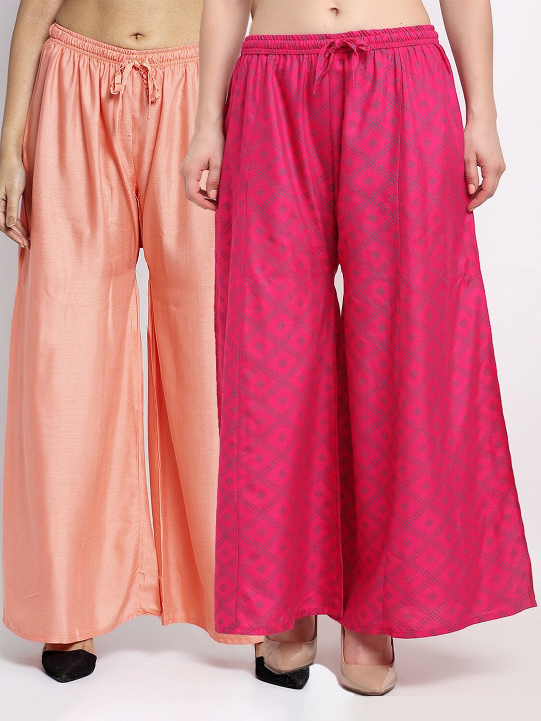 GRACIT Women Peach-Coloured & Pink Pack of 2 Knitted Ethnic Palazzos Price in India