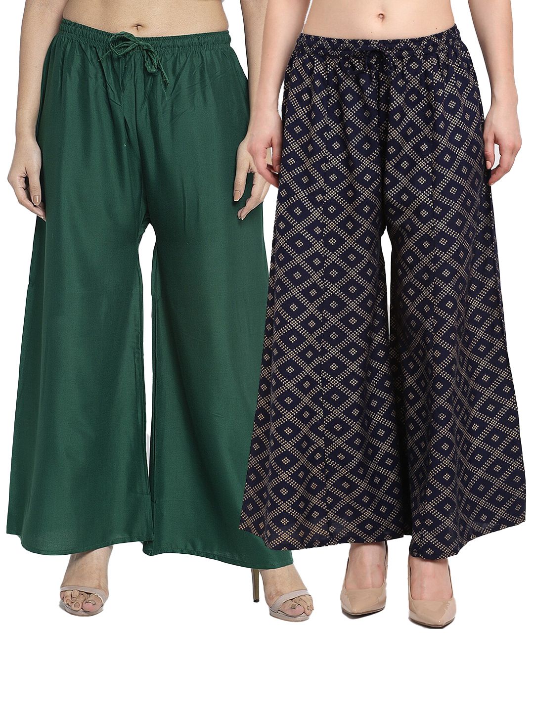 GRACIT Women Green & Navy Blue 2 Printed Knitted Ethnic Palazzos Price in India