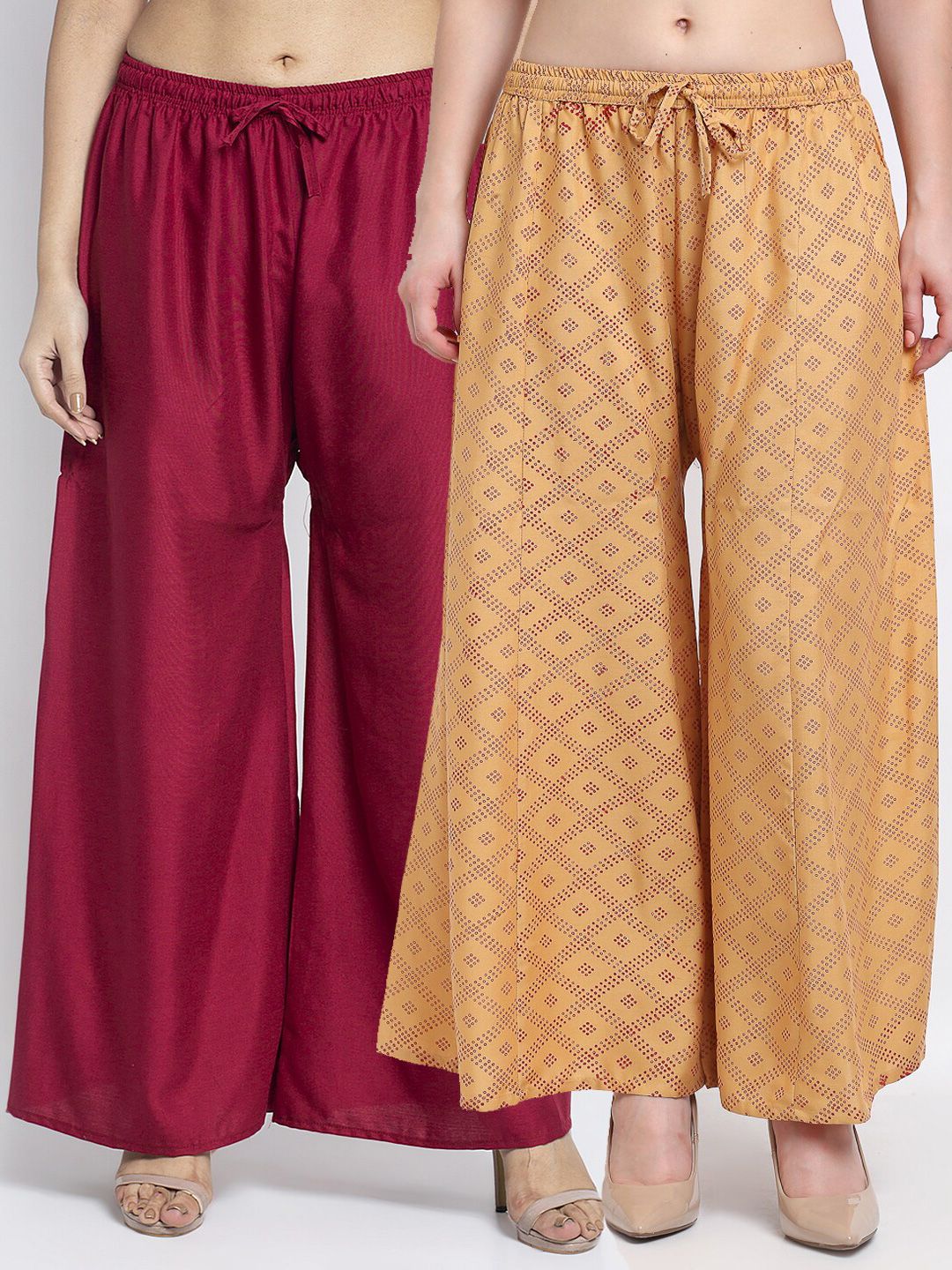 GRACIT Women  Set Of 2 Maroon & Beige Printed Knitted Ethnic Palazzos Price in India