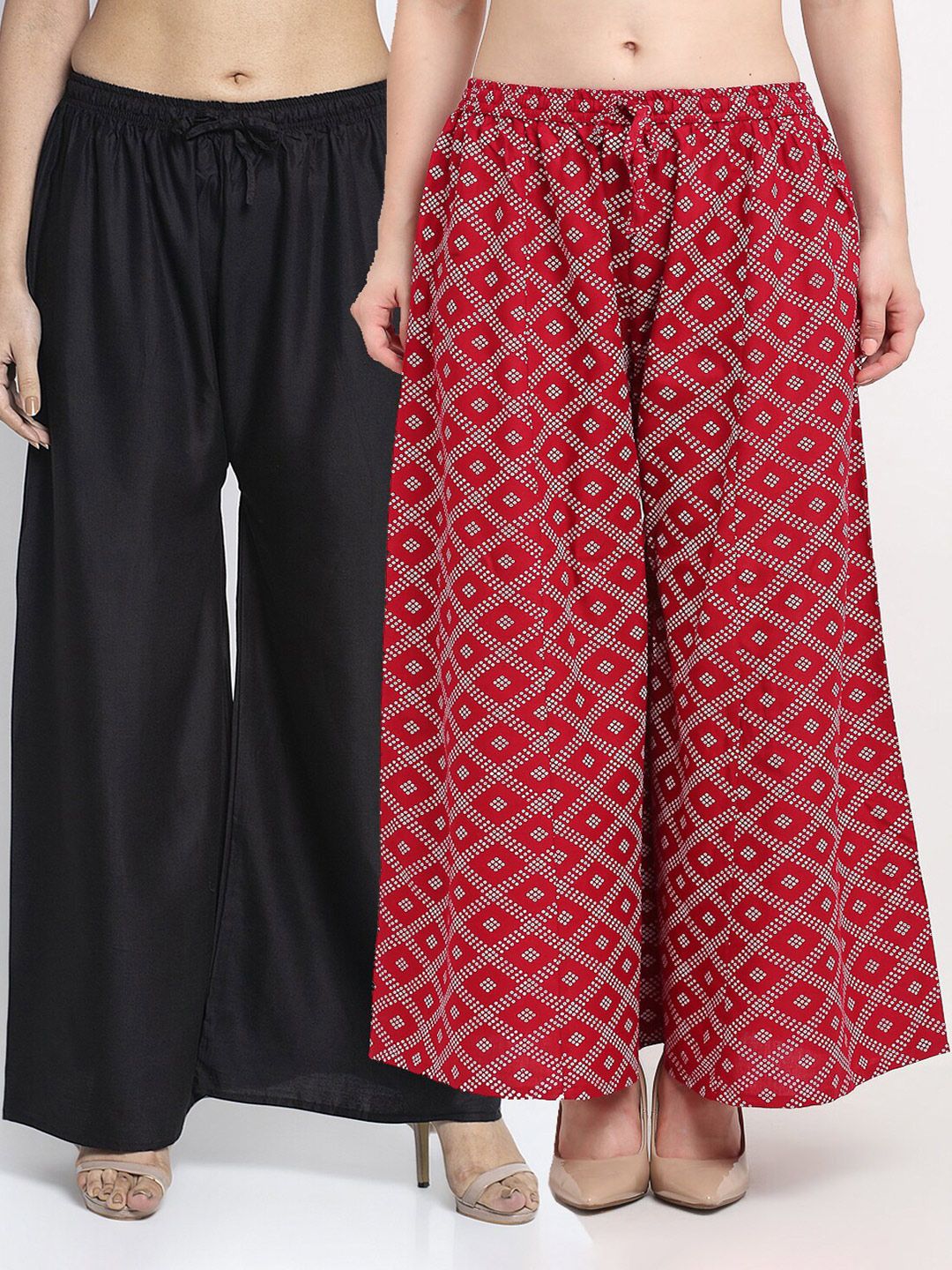 GRACIT Women Black & Maroon Pack of 2 Printed Flared Knitted Ethnic Palazzos Price in India