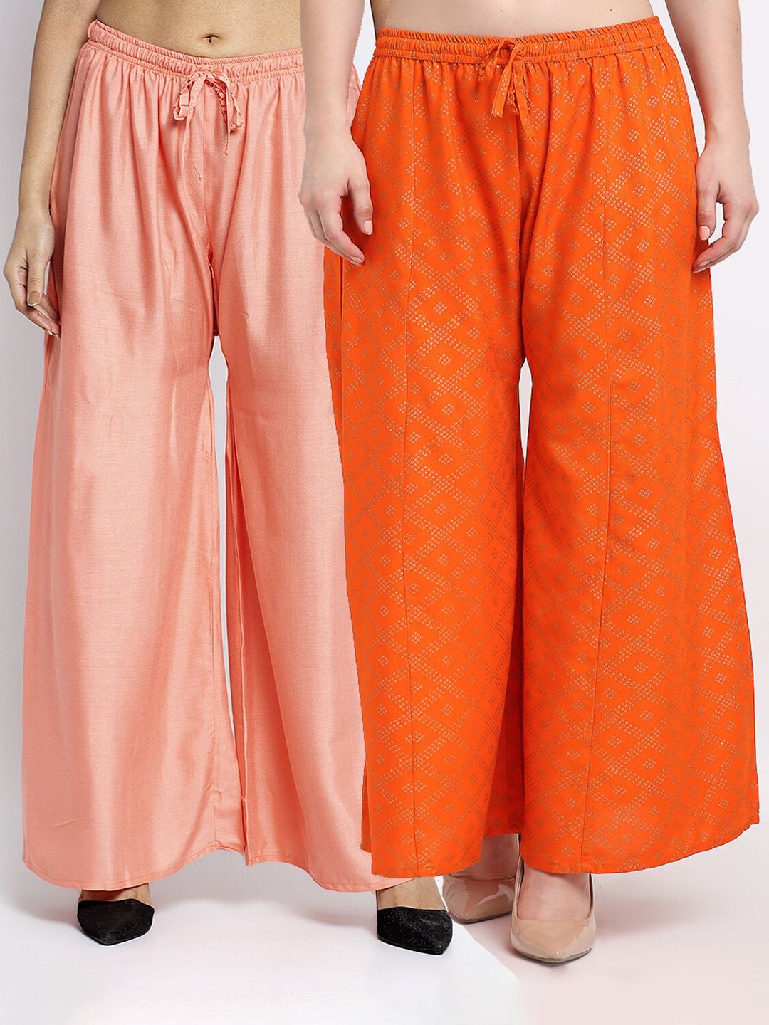 GRACIT Women Peach-Coloured & Orange Pack of 2 Ethnic Palazzos Price in India