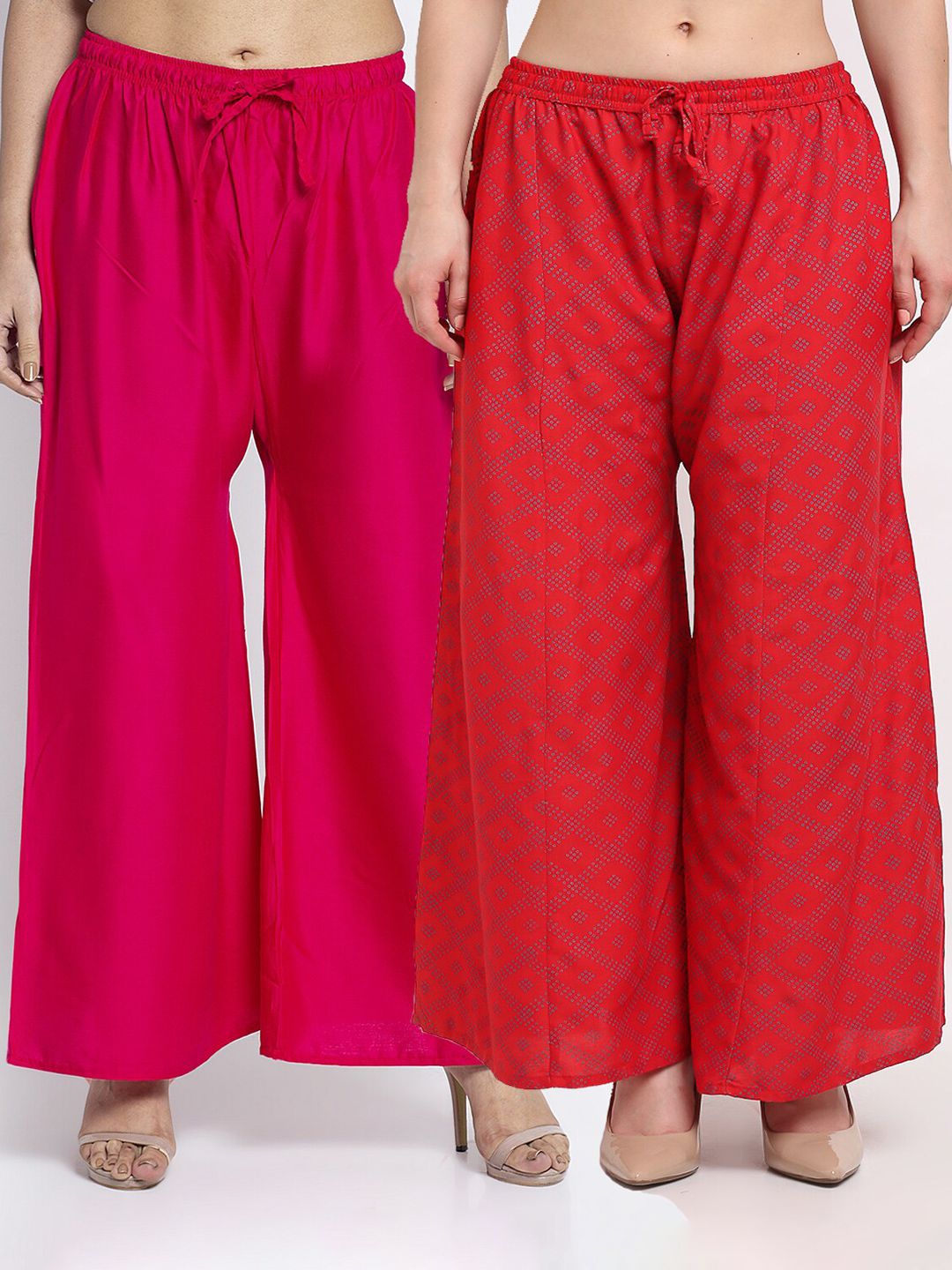 GRACIT Women Pack Of 2 Pink & Red Printed Knitted Ethnic Palazzos Price in India