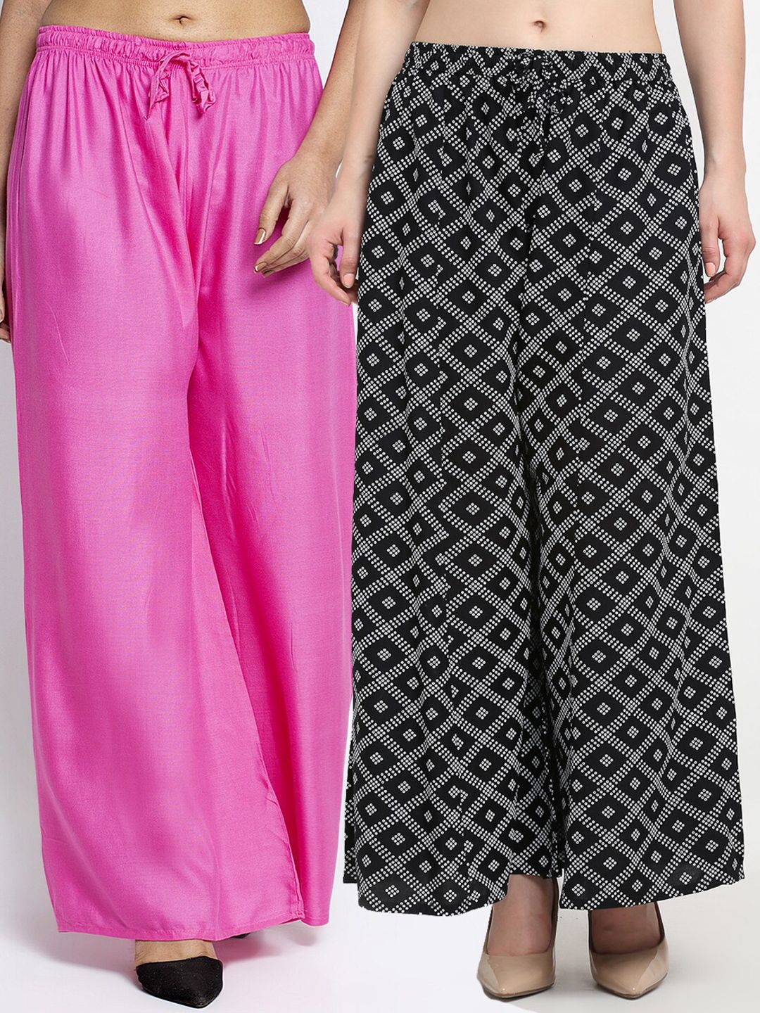 GRACIT Women Pack Of 2 Pink & Black Printed Knitted Ethnic Palazzos Price in India