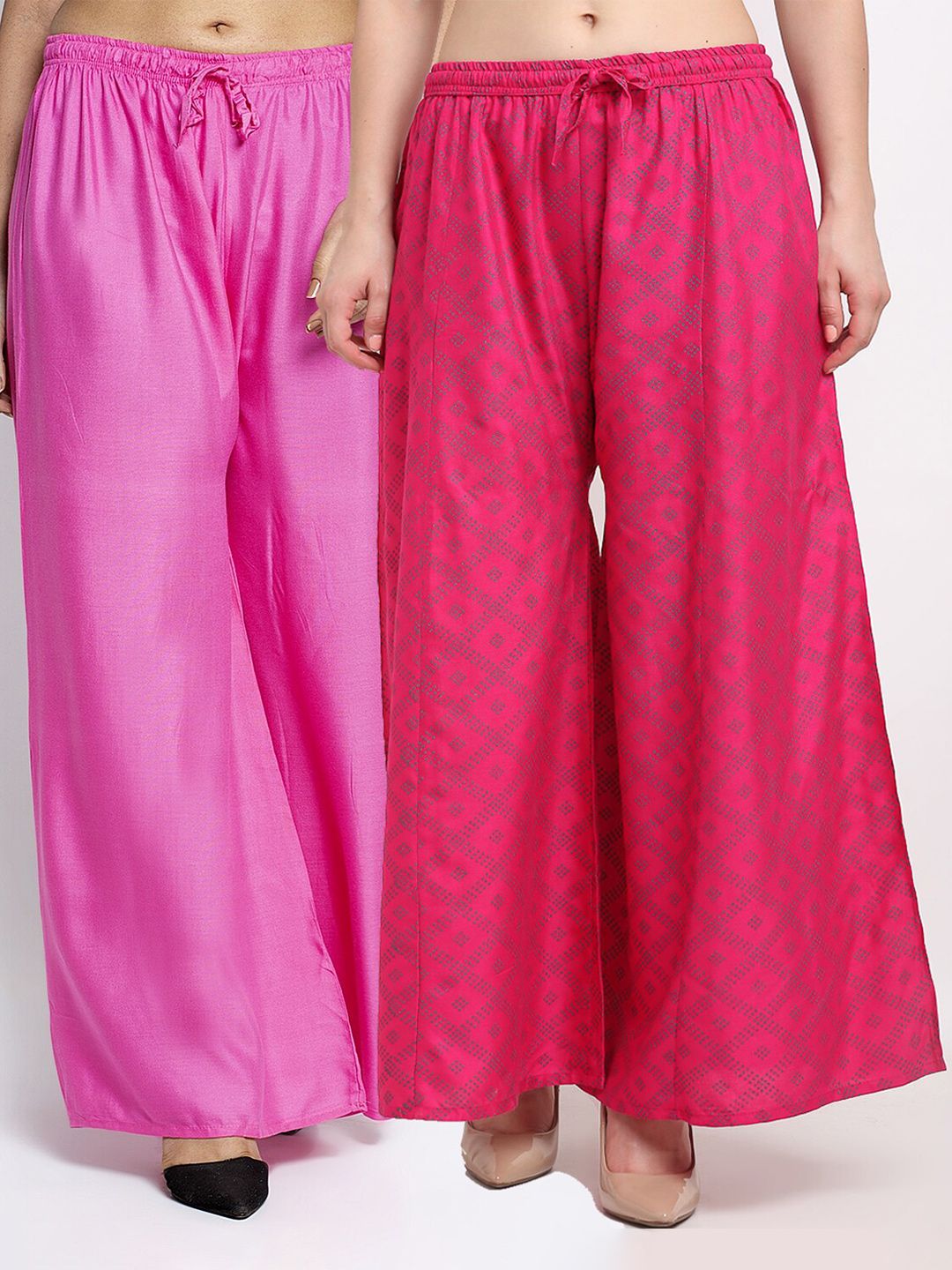 GRACIT Women Pack of 2 Pink & Fuchsia Ethnic Palazzos Price in India