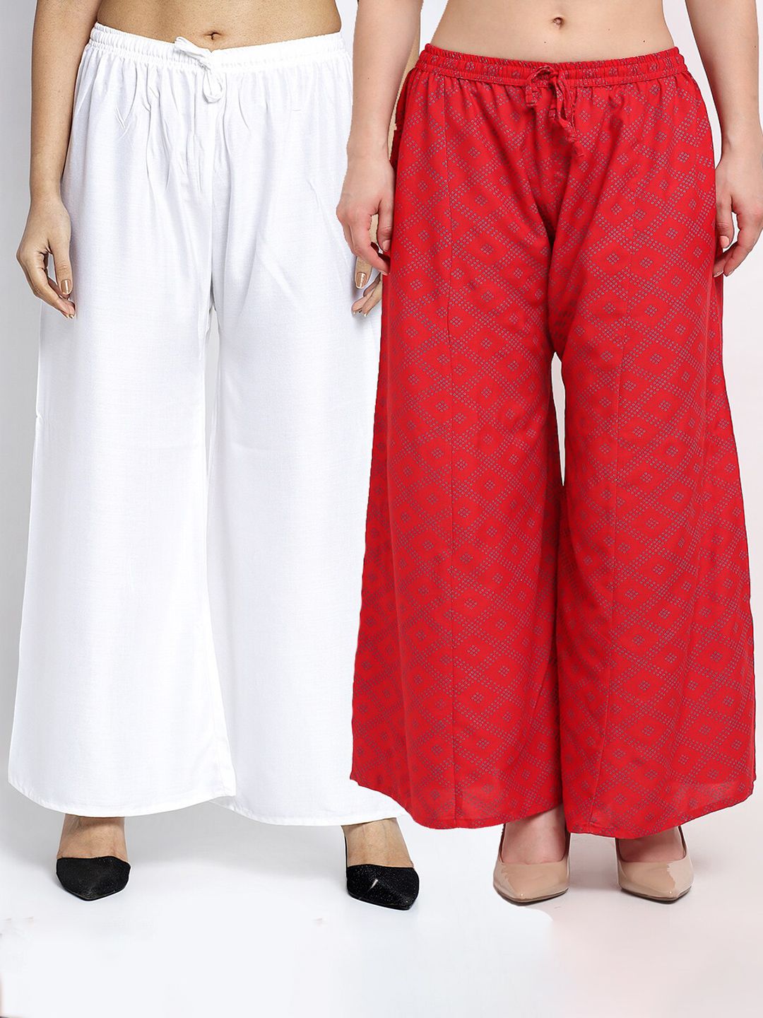 GRACIT Women Pack of 2 White & Red Printed Flared Ethnic Palazzos Price in India