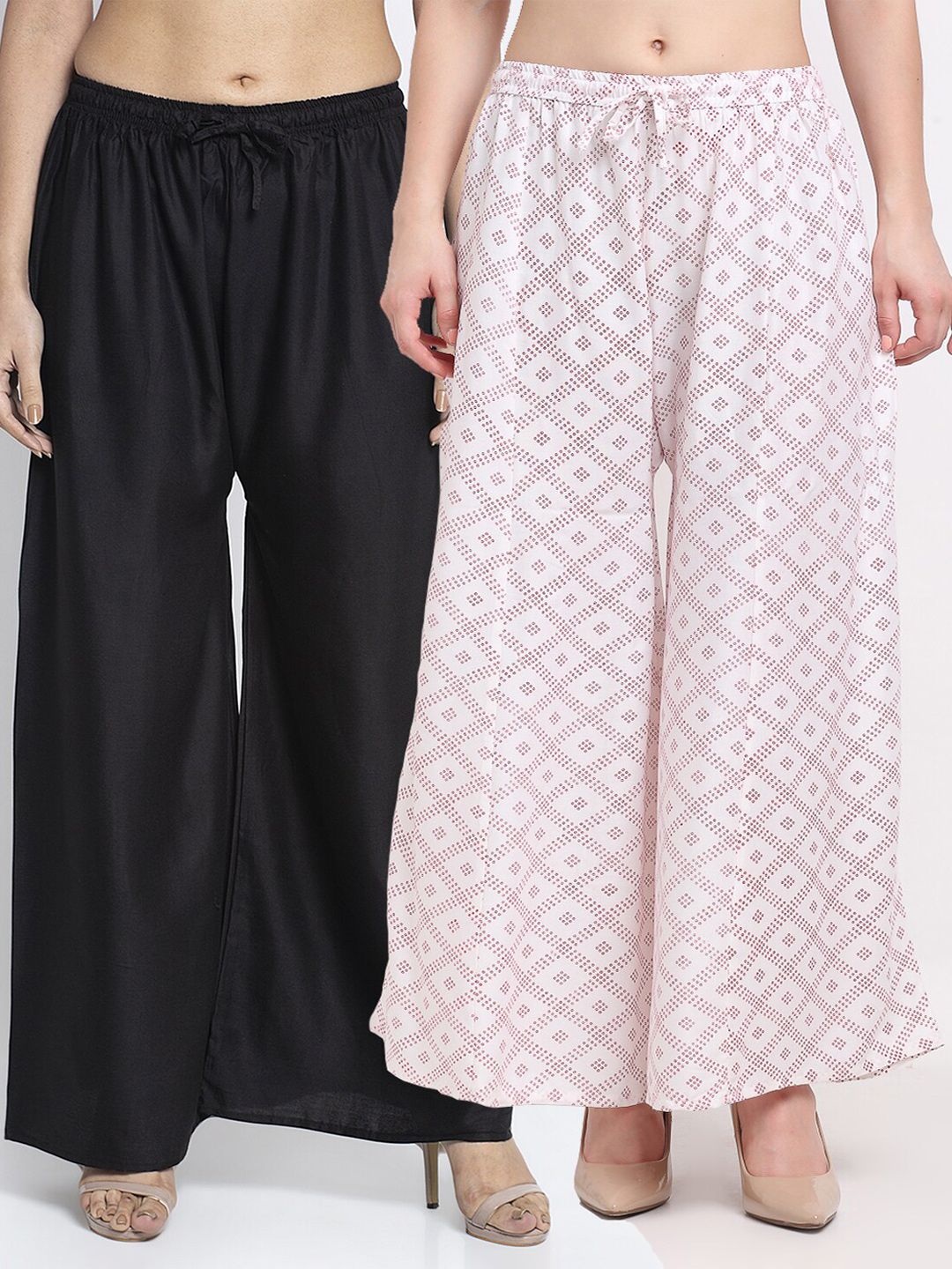 GRACIT Women Black & White Pack of 2 Printed Knitted Ethnic Palazzos Price in India