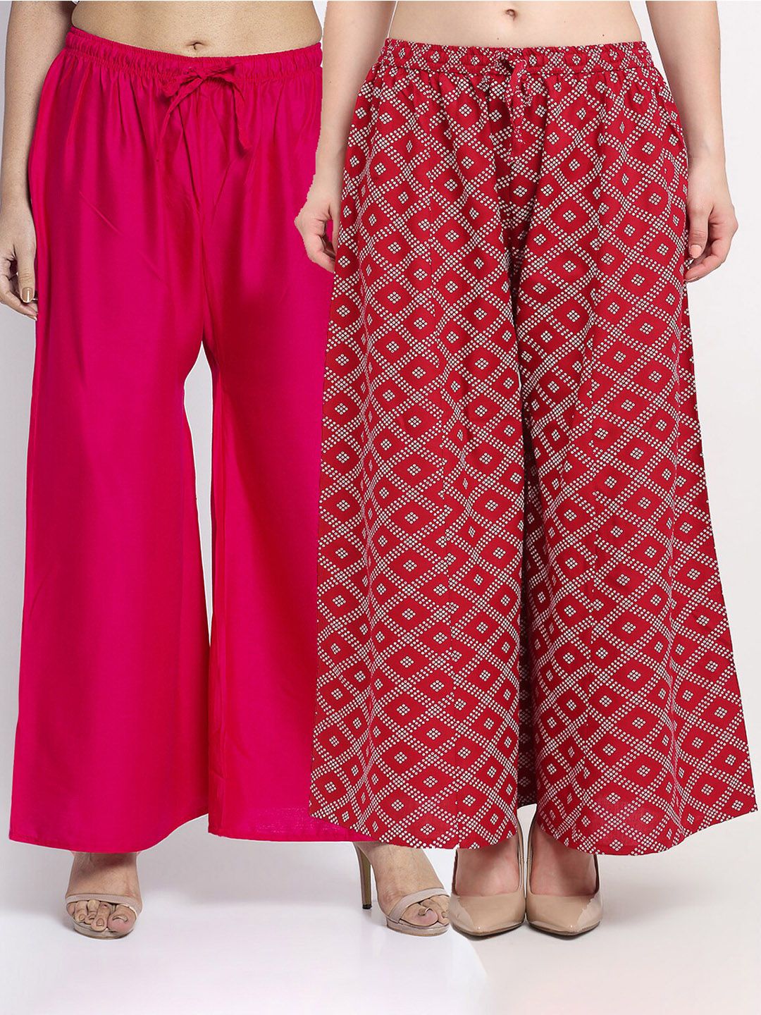 GRACIT Women Red & Pink Pack of 2 Printed Flared Knitted Ethnic Palazzos Price in India