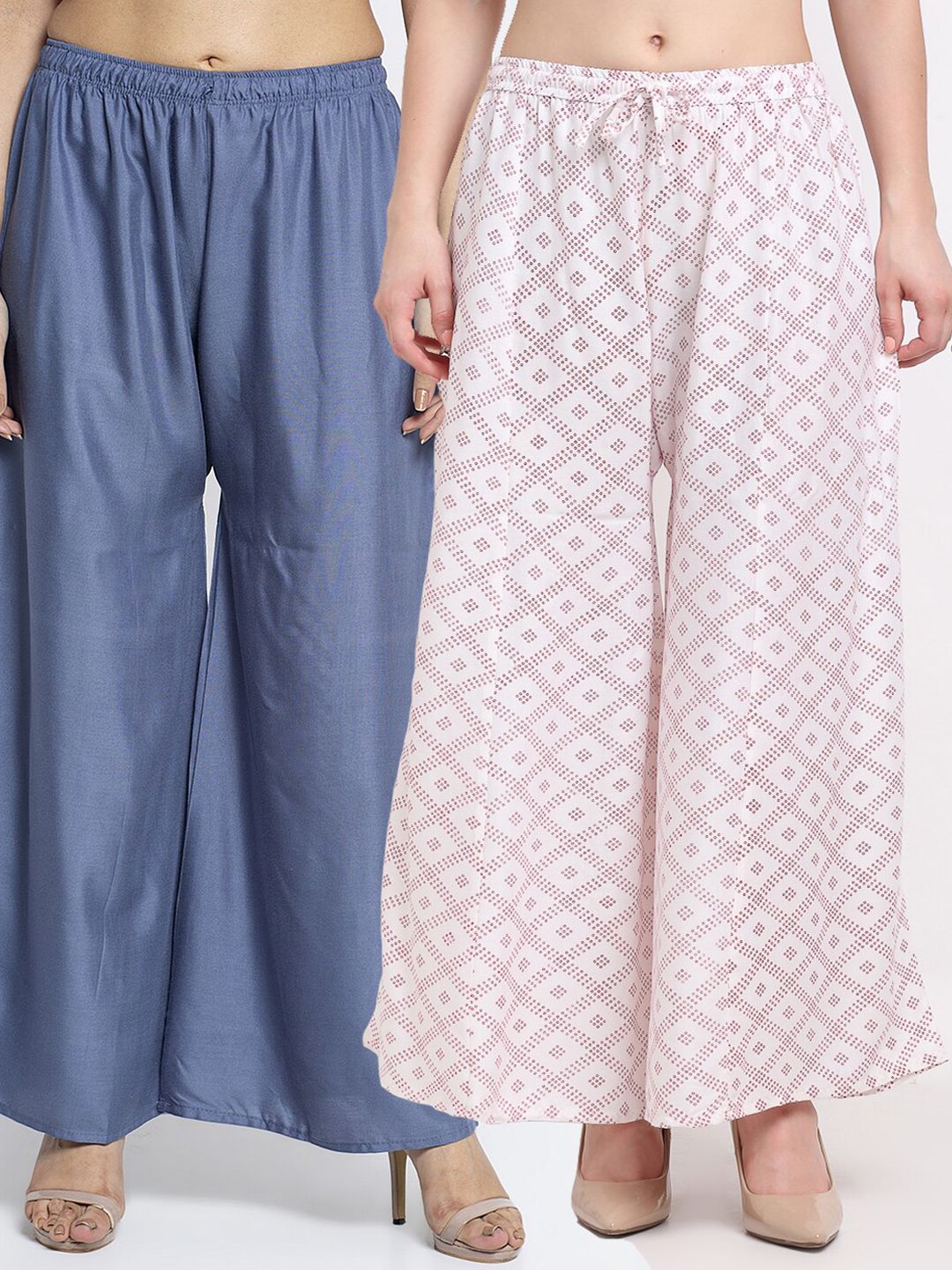 GRACIT Women Set of 2 Grey & Pink Printed Palazzos Price in India