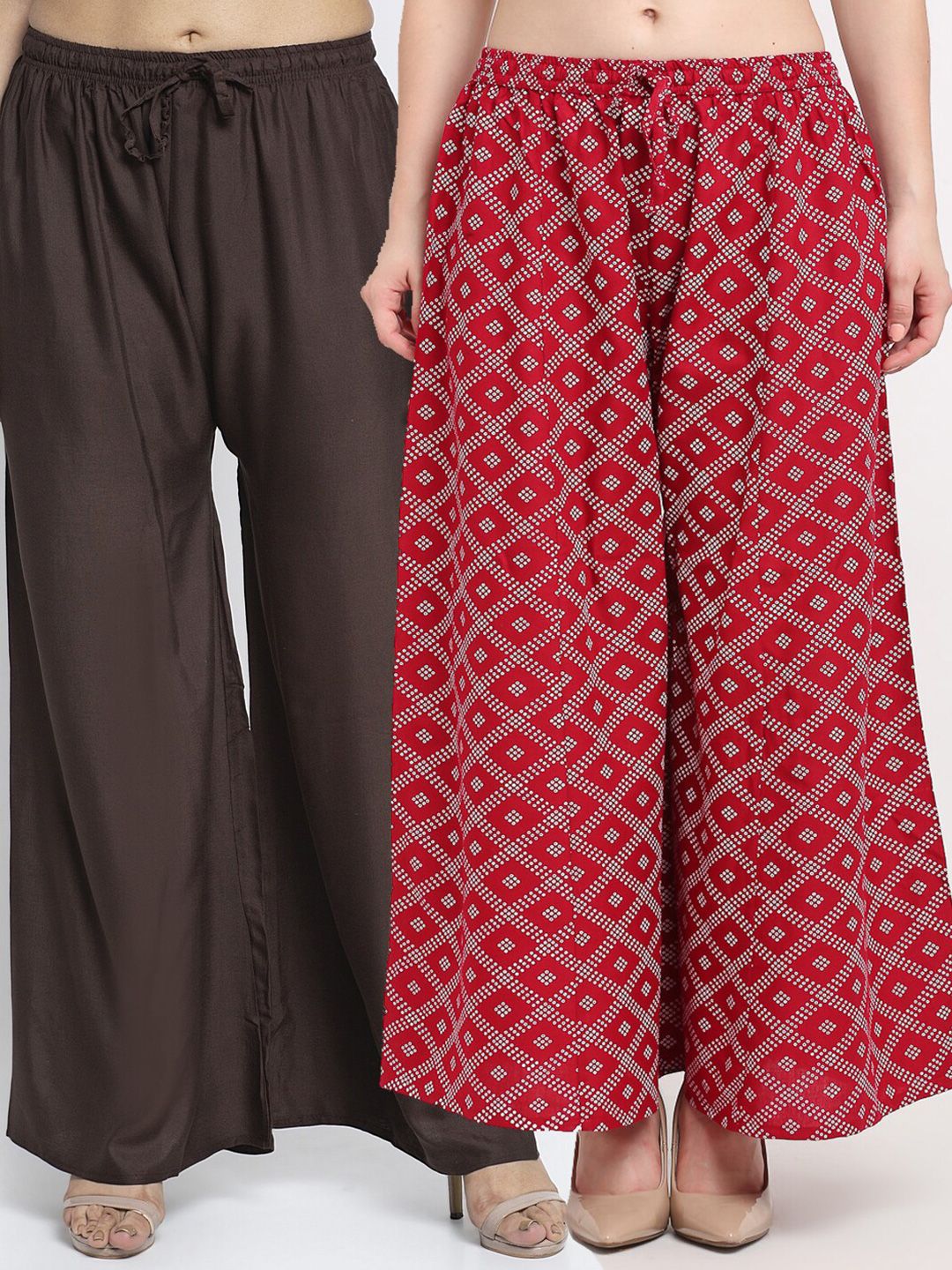 GRACIT Women Pack Of 2 Brown & Maroon Printed Flared Palazzos Price in India