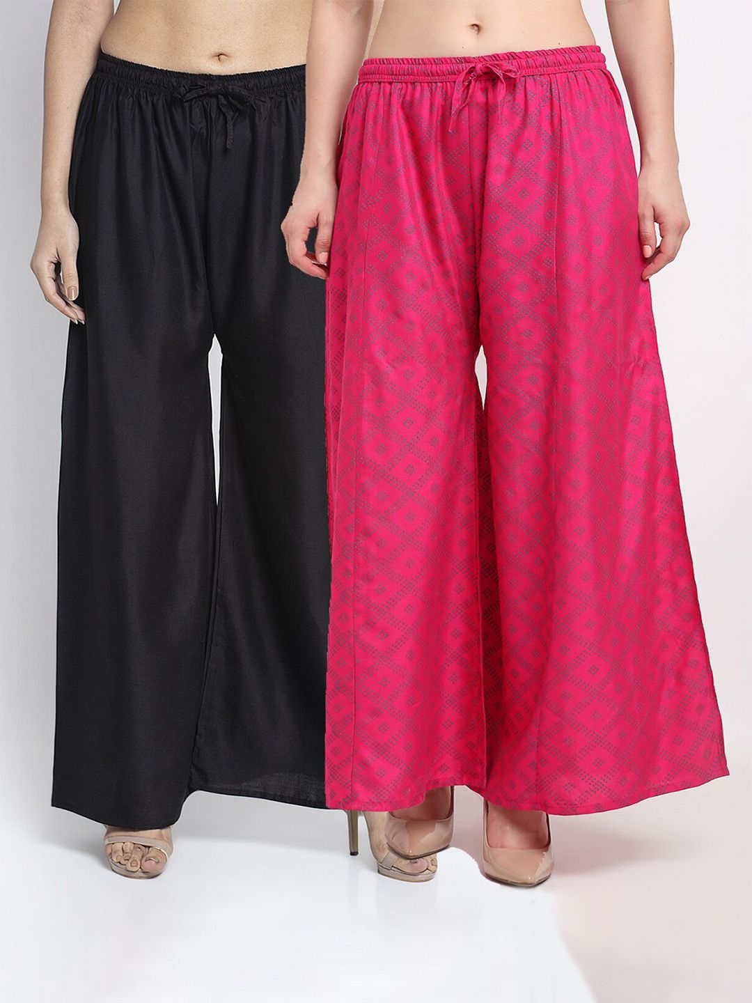 GRACIT Women Black & Pink Pack of 2 Printed Knitted Ethnic Palazzos Price in India