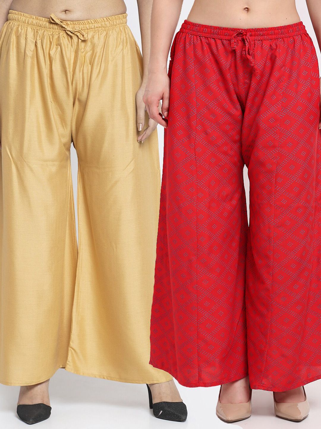 GRACIT Women Beige & Red Pack of 2 Printed Flared Knitted Ethnic Palazzos Price in India