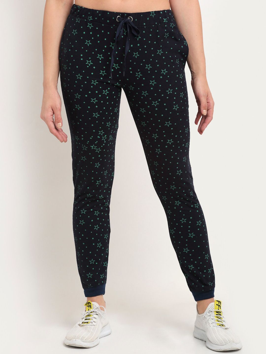 VIMAL JONNEY Women Navy Blue & Green Printed Joggers Price in India