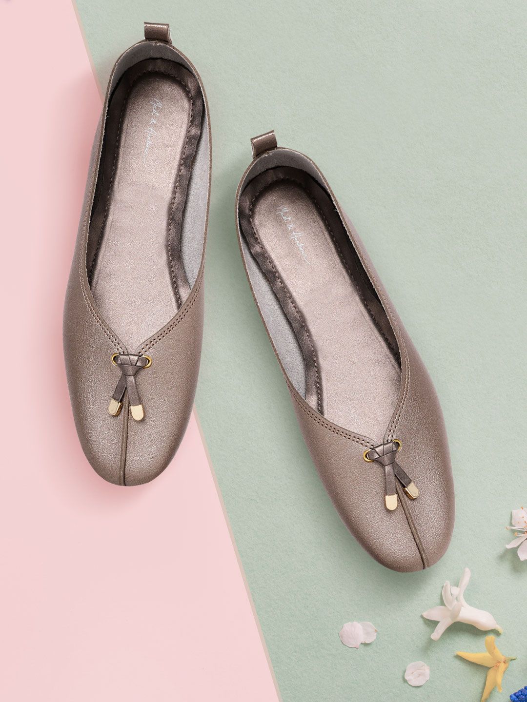 Mast & Harbour Women Bronze-Toned Solid Ballerinas with Bow Price in India