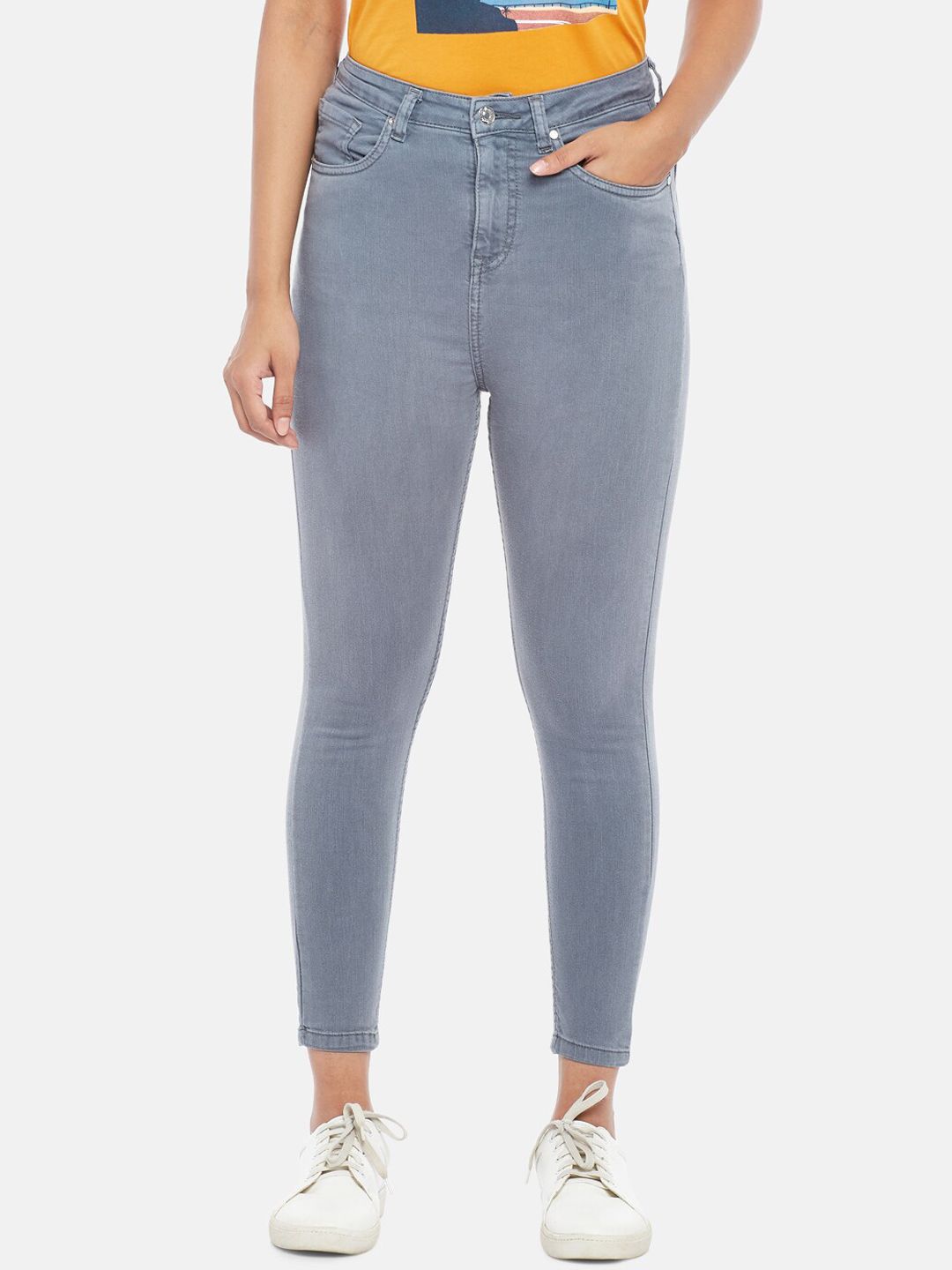 People Women Grey Super Skinny Fit High-Rise Jeans Price in India
