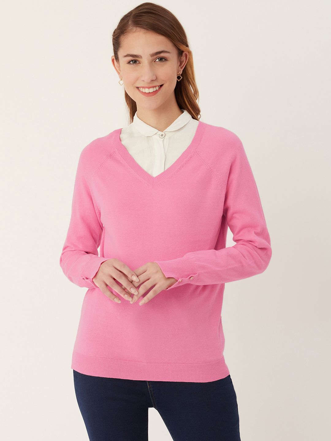 Madame Women Pink Solid Pullover Price in India