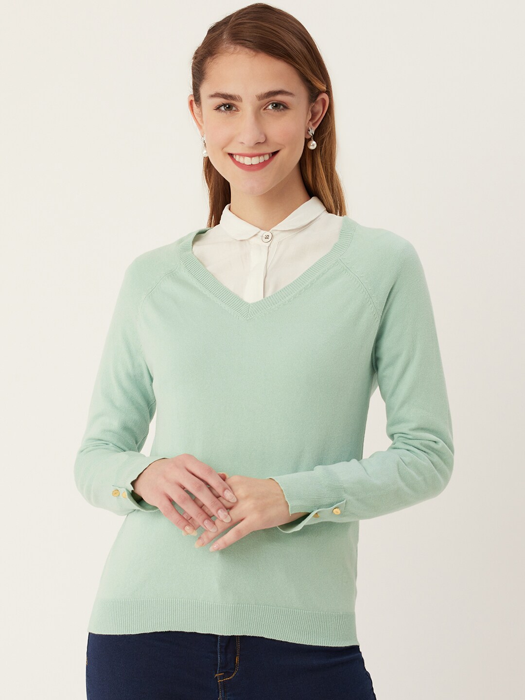 Madame Women Mint Green Solid Pullover Price in India