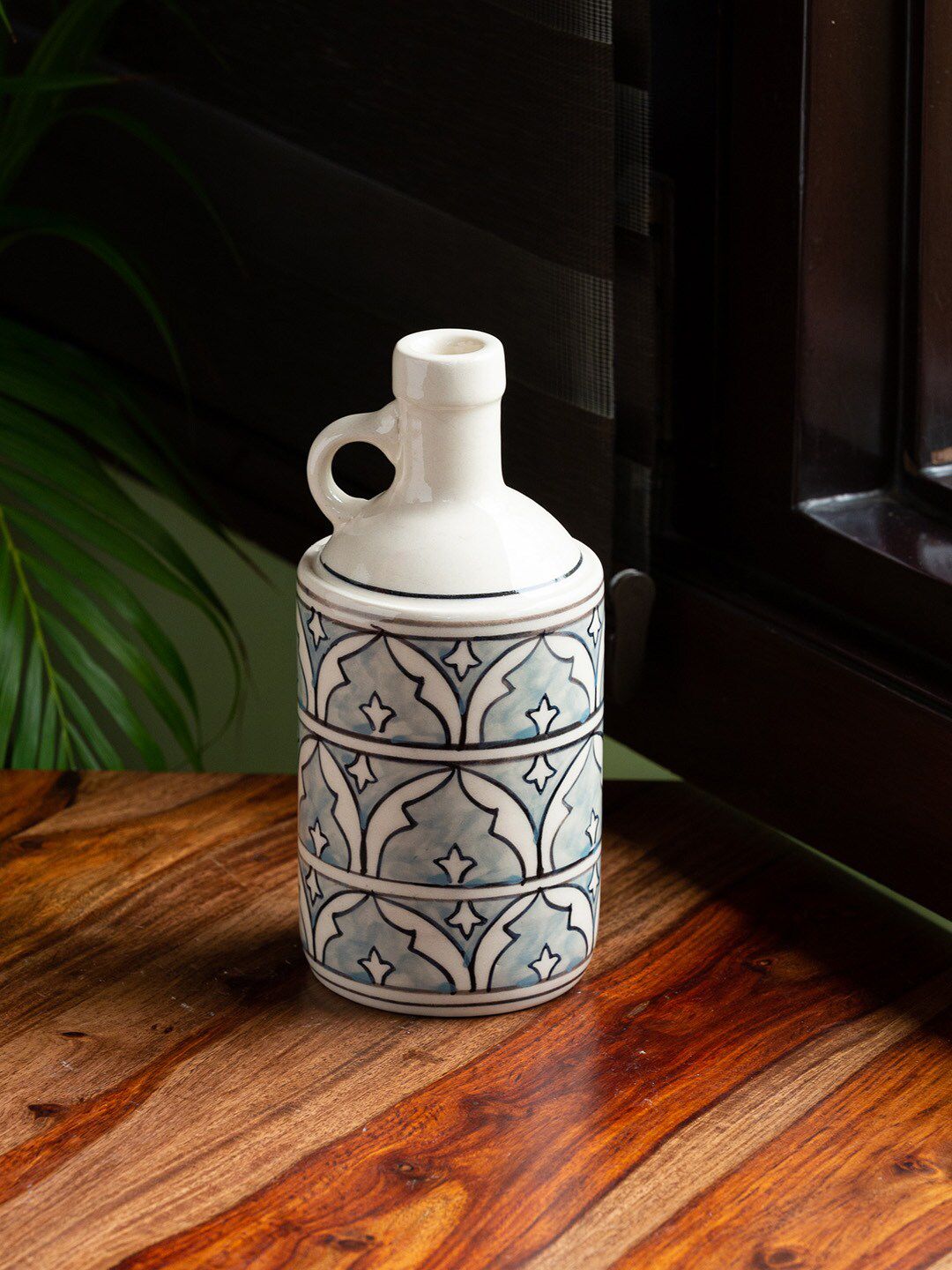 ExclusiveLane Grey & White Hand-Painted Ceramic Vase Price in India