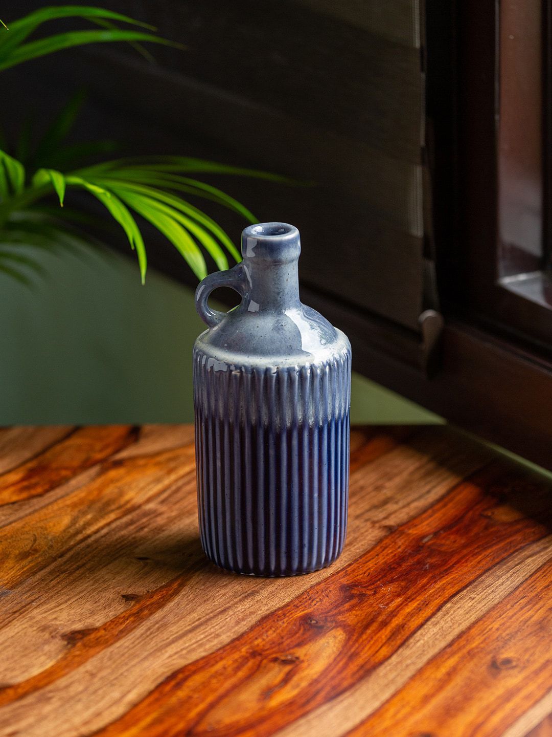 ExclusiveLane Blue Hand Glazed Ceramic Vase Price in India