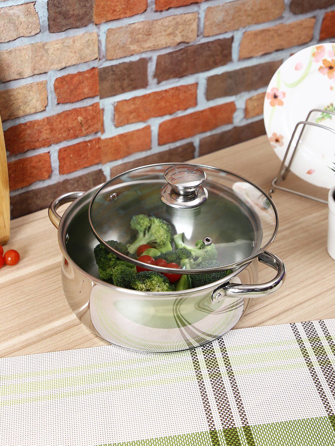 AURUM Silver-Toned Stainless Steel Stew Pot With Lid Price in India