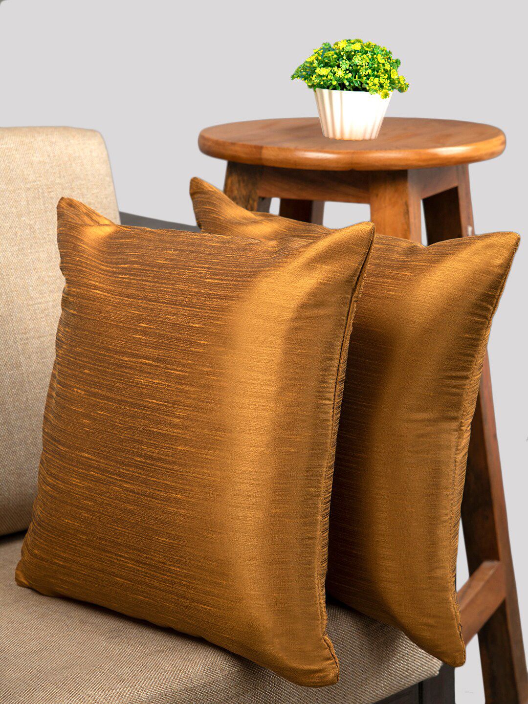 HOUZZCODE Set Of 2 Gold-Toned Square Cushion Covers Price in India