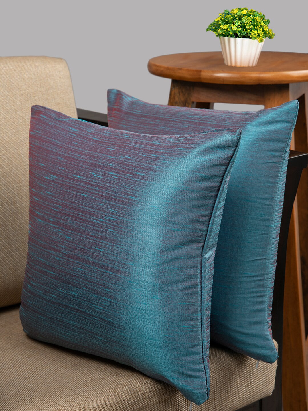 HOUZZCODE Set Of 2 Teal Blue Square Cushion Covers Price in India