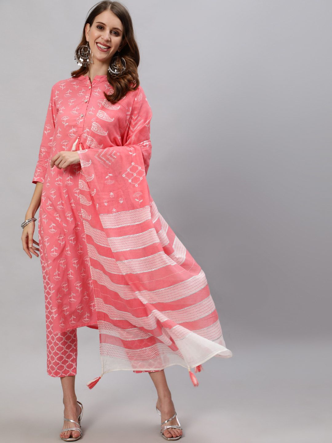 Anubhutee Women Pink Floral Printed Kurta with Trousers & Dupatta