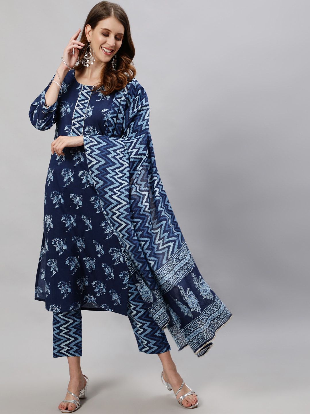 Anubhutee Women Blue Printed Kurta with Trousers & Dupatta Price in India