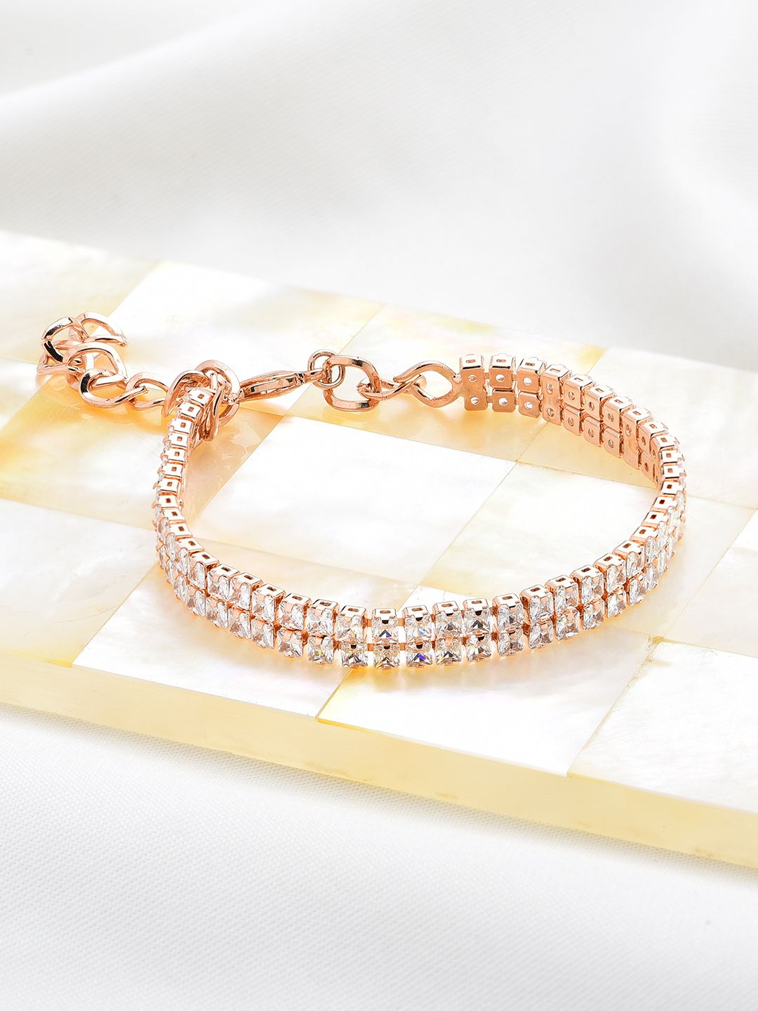 AMI Women Rose Gold Brass Cubic Zirconia Rose Gold-Plated Kada Bracelet Price in India