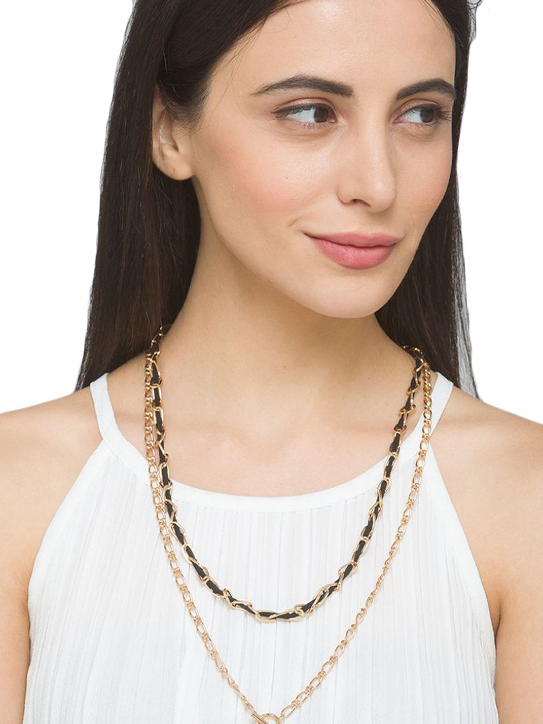 Lilly & sparkle Gold-Toned & Black Gold-Plated Necklace Price in India
