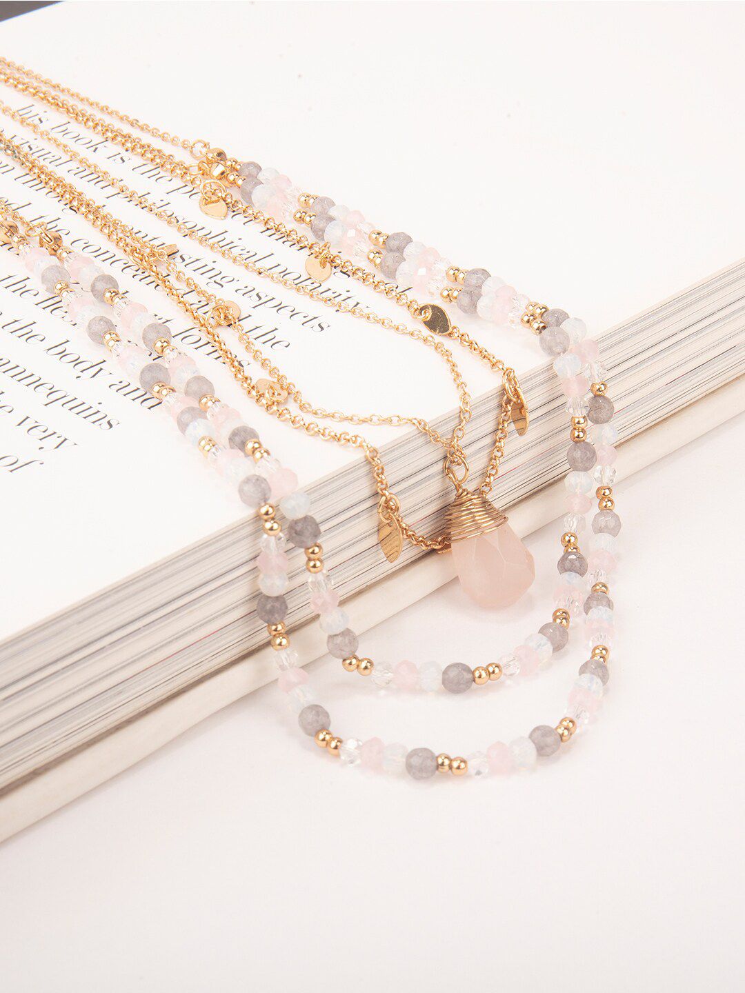 Lilly & sparkle Gold-Plated & Grey Beaded Multi Layered Necklace Price in India