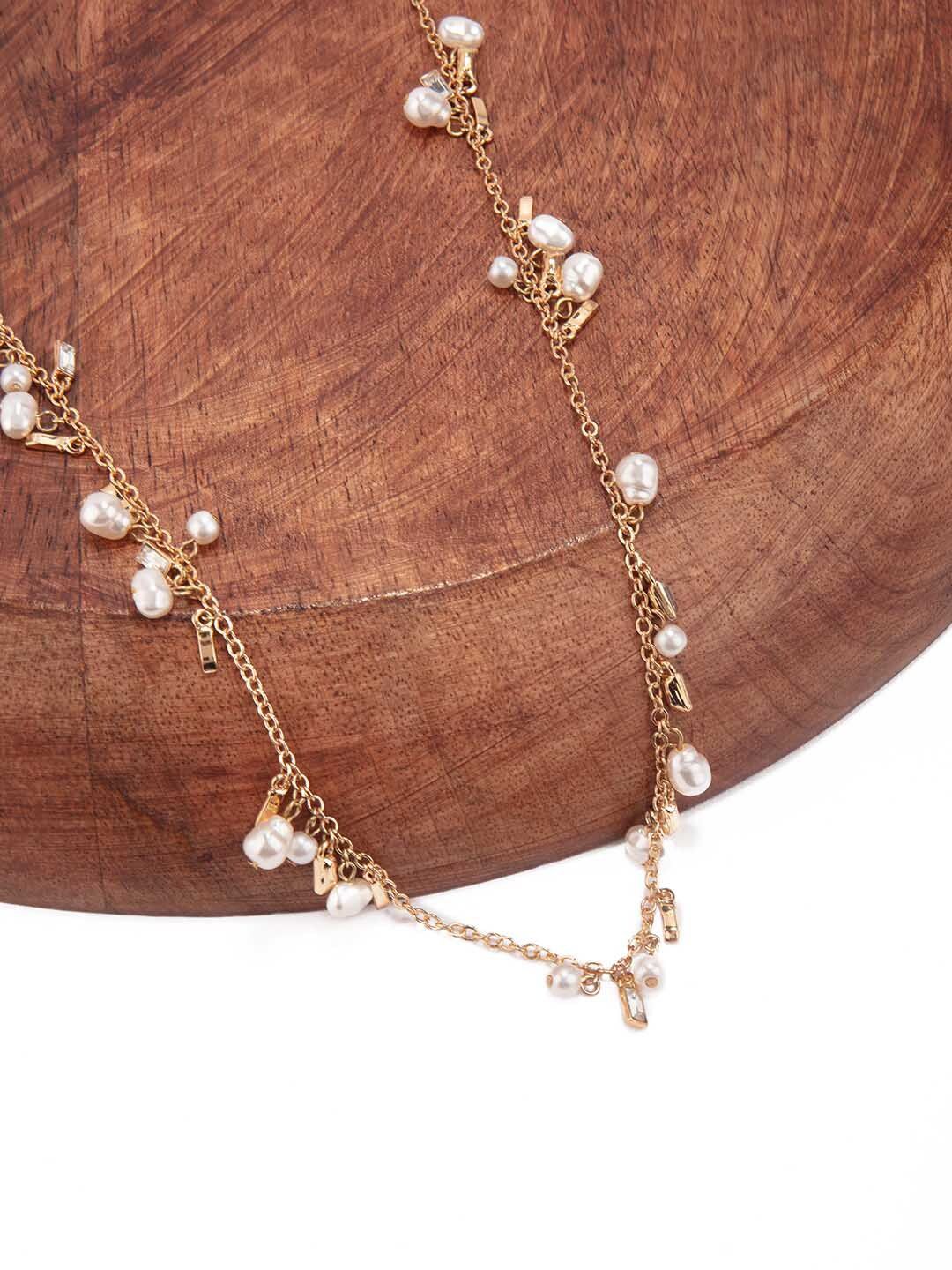 Lilly & sparkle Gold-Plated & White Pearl Beaded Diamond Studded Necklace Price in India