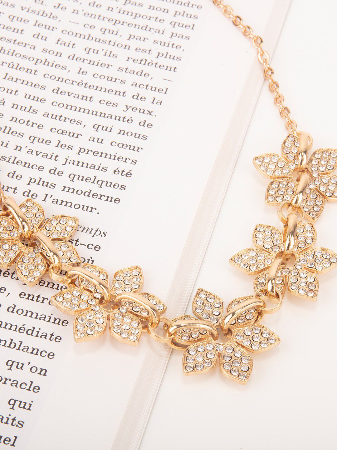 Lilly & Sparkle Women Alloy Gold Toned Diamond Studded Flower Design Statement Necklace Price in India