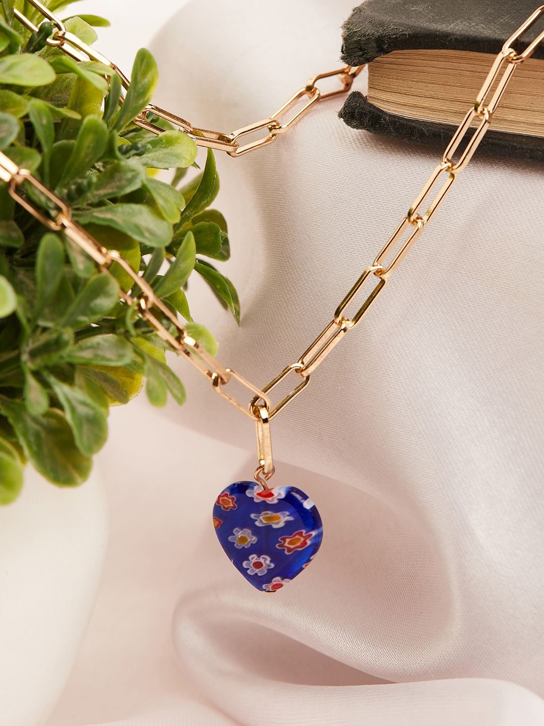 Lilly & sparkle Women Gold-Toned & Blue Alloy Gold-Plated Enamelled Necklace Price in India