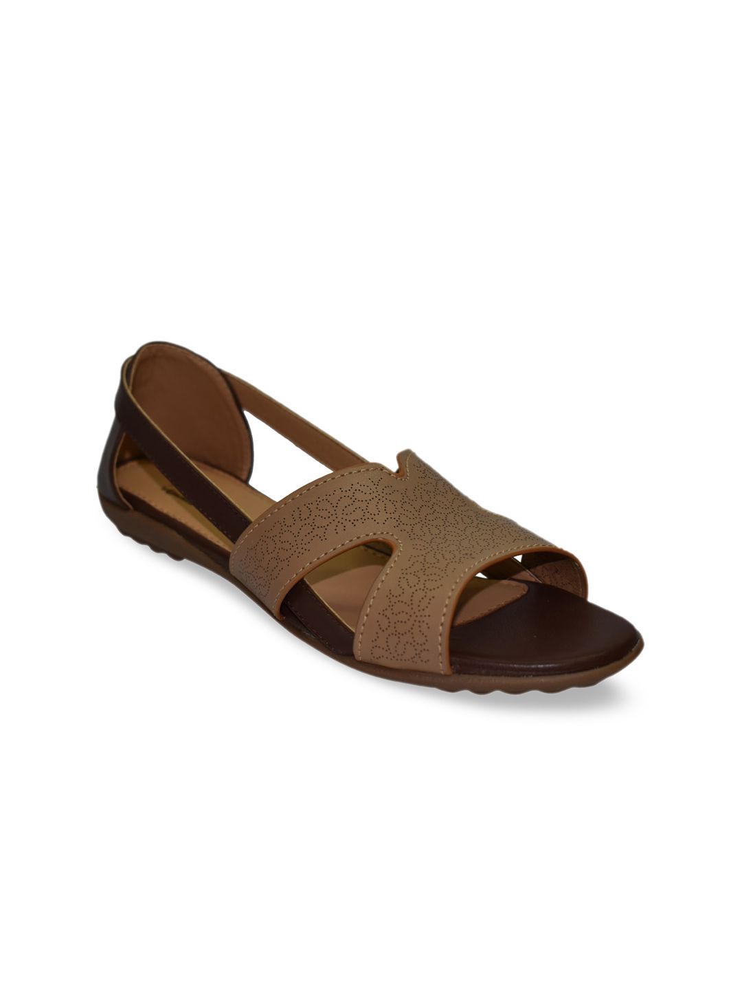 Ajanta Women Beige & Brown Open Toe Flats with Laser Cuts Price in India